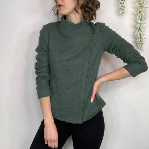 VINCE Cypress Frise moto Jacket green asymmetrical zipper futurecore 2782 - Picture 11 of 12